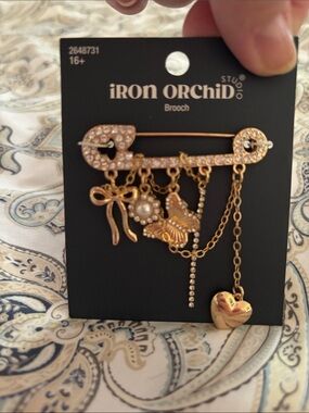 Iron Orchid Gold-Tone Charm Safety Pin Brooch